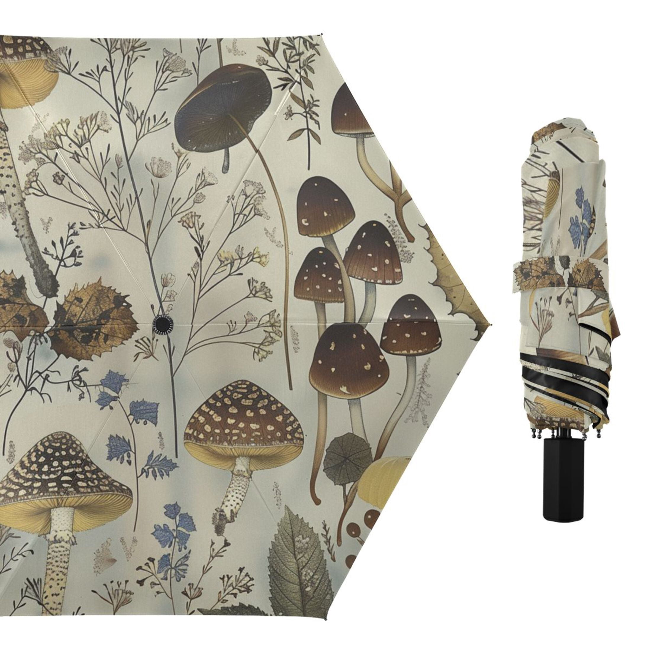 ALAZA Retro Mushrooms Pattern UPF 50+ Compact Folding Umbrella for Rain Travel Umbrella Packable