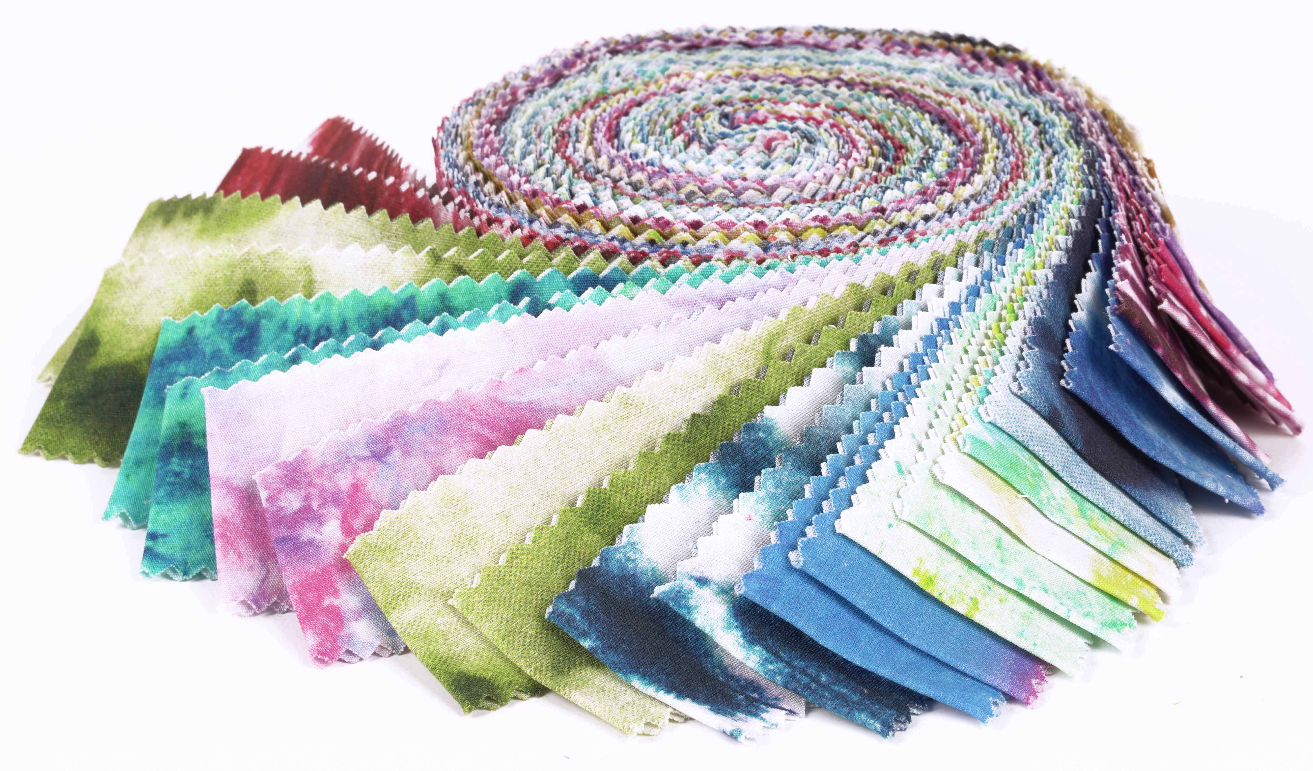Soimoi 40Pcs Tie Dye Print Precut Fabrics Strips Roll Up 1.5x42inches  Cotton Jelly Rolls for Quilting - Blue