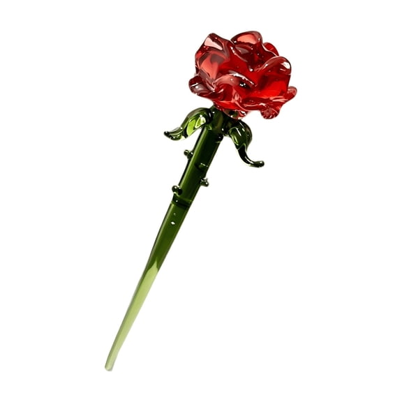 Desk Decor,Glass Red Rose Ornament—Translucent Lifelike Rose Artwork—Atmospheric Home Decor For Desks And Accessories