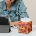 thumbnail image 6 of Psesaysky Square Tissue Box Cover Fall Decor, Waterproof Pu Leather Car Tissue Holder with Metal Button Maple Leaves Orange Napkin Holder Organizer for Bathroom, Bedroom, Hotel, Office Desk, 6 of 7