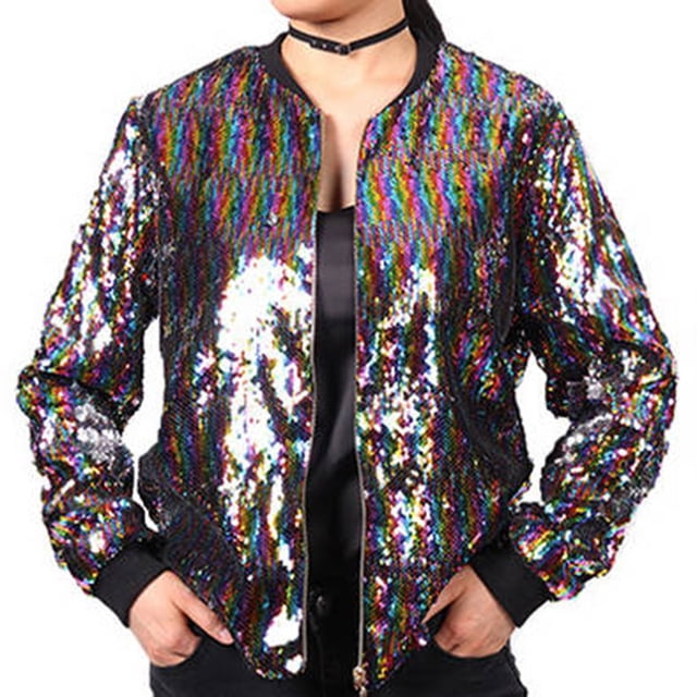 LOVZFMLL Vestes pour Femmes Manteau d'Hiver Décontracté à Manches Longues Col Rond Sans Capuche Veste à Sequins
