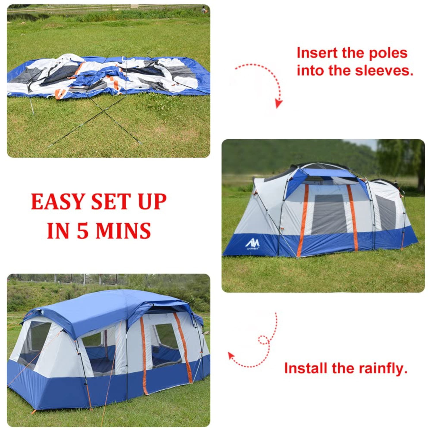 ASTRAEA 10 Person Tent for Camping, Large Waterproof Multi Room Family Tents with Skylight & Removable Rainfly, Easy Setup