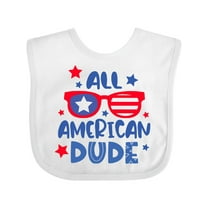 Inktastic 4th of July All American Dude with Red and Blue Glasses Boys Baby Bib