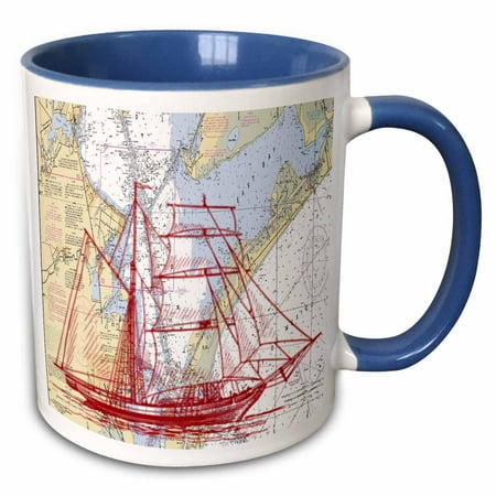 3dRose Print of Galveston Bay Nautical With Sailboat - Two Tone Blue Mug,