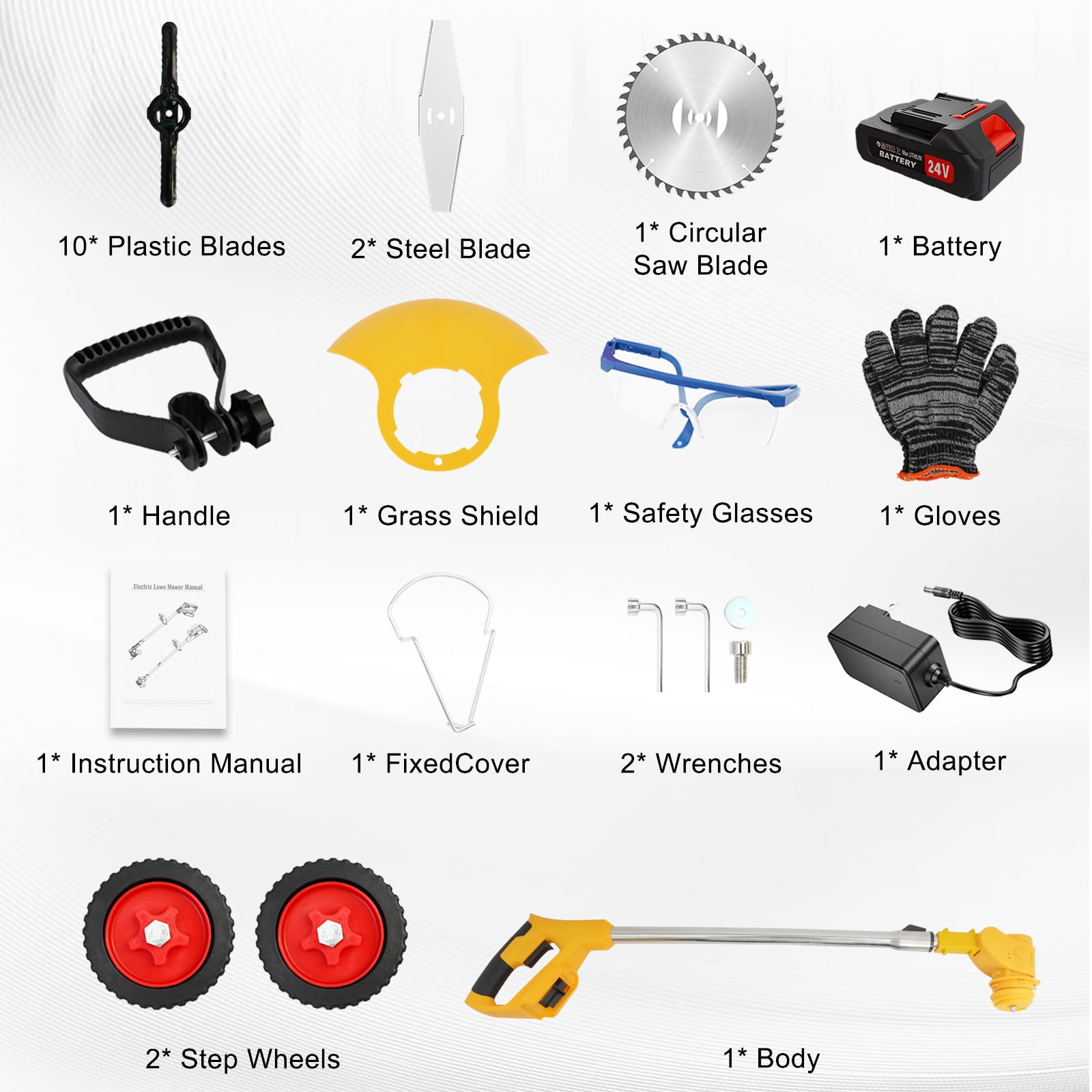24V 3-in-1 Cordless Weed Wacker with Wheels, Cordless Grass Trimmer with 1*2000mAh Battery Powered Lawn Garden Tool
