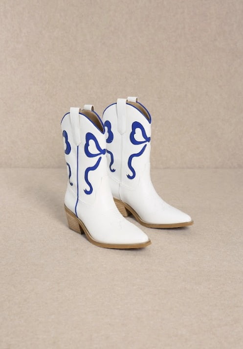 Women’s Western Low Heel Cowboy Ankle High Boots with Bow Trend