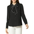 thumbnail image 3 of MODA NOVA Junior's Solid Color Tie Neck Button Down Long Sleeves Shirt Black XXL, 3 of 7