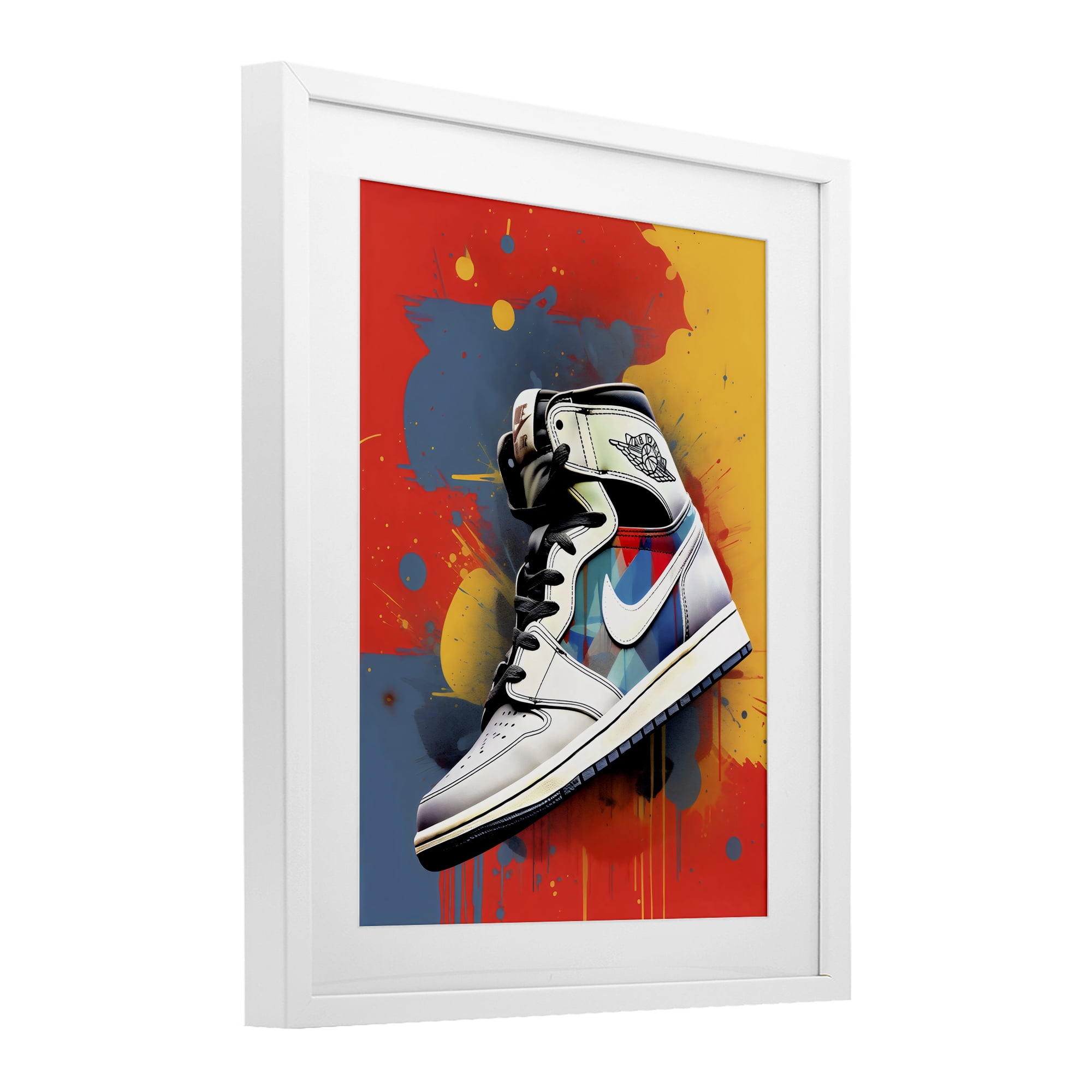 Stupell Industries Shoe With Colorblock Background White Framed Print Under Glass, design by Creative Studio