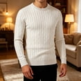 thumbnail image 2 of Men's Cable Knit Sweater Crew Neck Long Sleeve Pullover Top Solid Color Warm Casual Daily Wear Fall Winter, 2 of 7