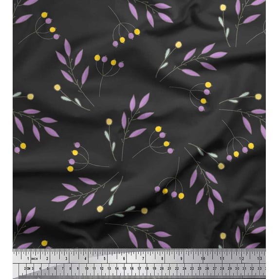 Soimoi Gray Cotton Duck Fabric Berries Leaves Print Sewing Fabric Yard 42 Inch Wide