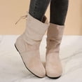 thumbnail image 3 of Oyedens Slouchy Mid Calf Boots for Women Beige Fashion Suede Back Strappy Winter Fall Short Booties, 3 of 8
