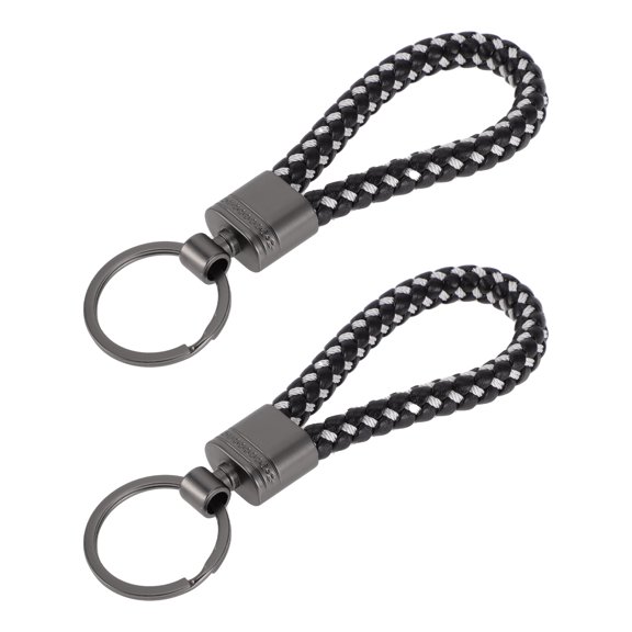 Unique Bargains Car Keychain Universal Key Chain with Ring for Key Fobs for Home Leather Zinc Alloy Black White 2 Pcs