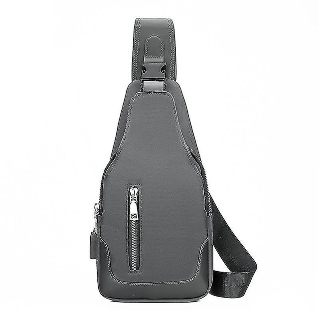 Bolso de pecho YUANXCMXG para hombre impermeable con puerto de carga USB gris