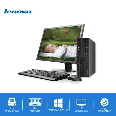 Lenovo-ThinkCentre Desktop Computer PC – Intel Core 2 Duo - 4GB Memory – 1TB Hard Drive - Windows 10 with a 19" LCD - Used