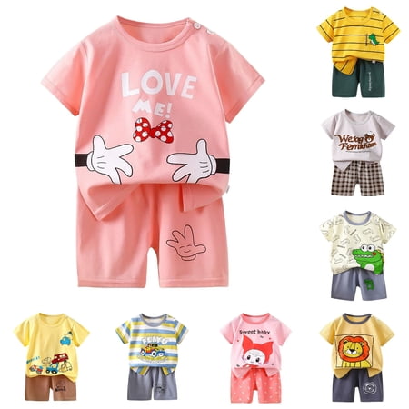 YMNXA Toddler Children Boys Summer Outfit Short Sleeve Round Neck Dinosaurs Prints Tops And Shorts Lightweight Breathable Two Piece Set For Everyday Wear Light Pink 4-5 Years