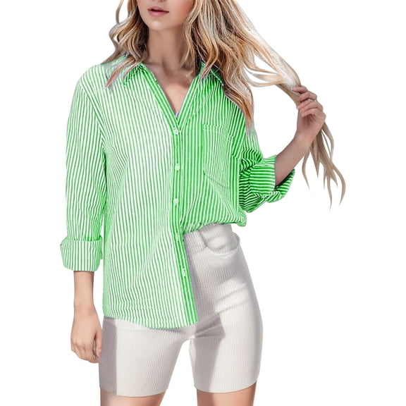 Vedolay Womens Button Down Shirts Zipper Button Long Sleeves Loose Chiffon Shirt Green,S