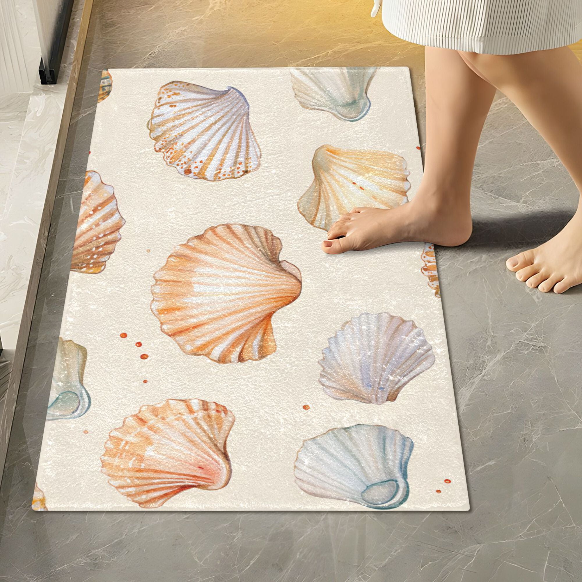 Yayeee Bath Rug for Bathroom Floor Non Slip Contour Fluffy Soft Absorbent Mat, 20"x24", Beige Seashell