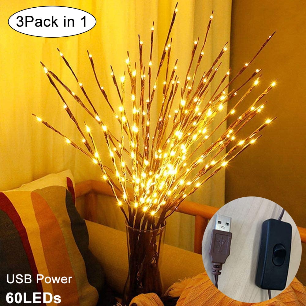 DYstyle LED Branch Lights Brown Willow Branches Christmas Lights USB ...