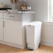 simplehuman Kitchen Trash Can, 10.6 Gallon Plastic Step Garbage Bin with Secure Slide Lock Lid, White