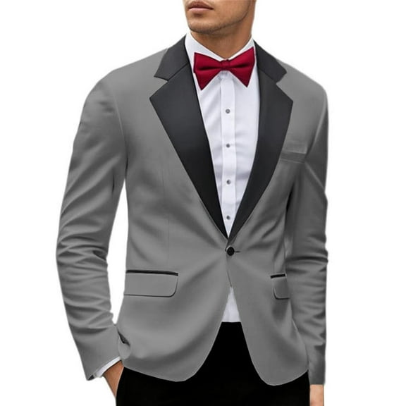 Fgnfyis Blazer for Men Mens Tailored Fit Suit Coat for Business Party Wedding and Events with Stylish Collar Design Versatile Mens Jacket Grey XL