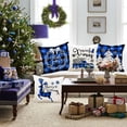 thumbnail image 2 of Christmas Throw Pillow Covers 18x18 Set of 4, Decorative Holiday Farmhouse Merry Xmas 18 x 18 Buffalo Check Plaid Cushion Pillow Cases for Outdoor Indoor Home House Room Couch Decor (Blue), 2 of 6