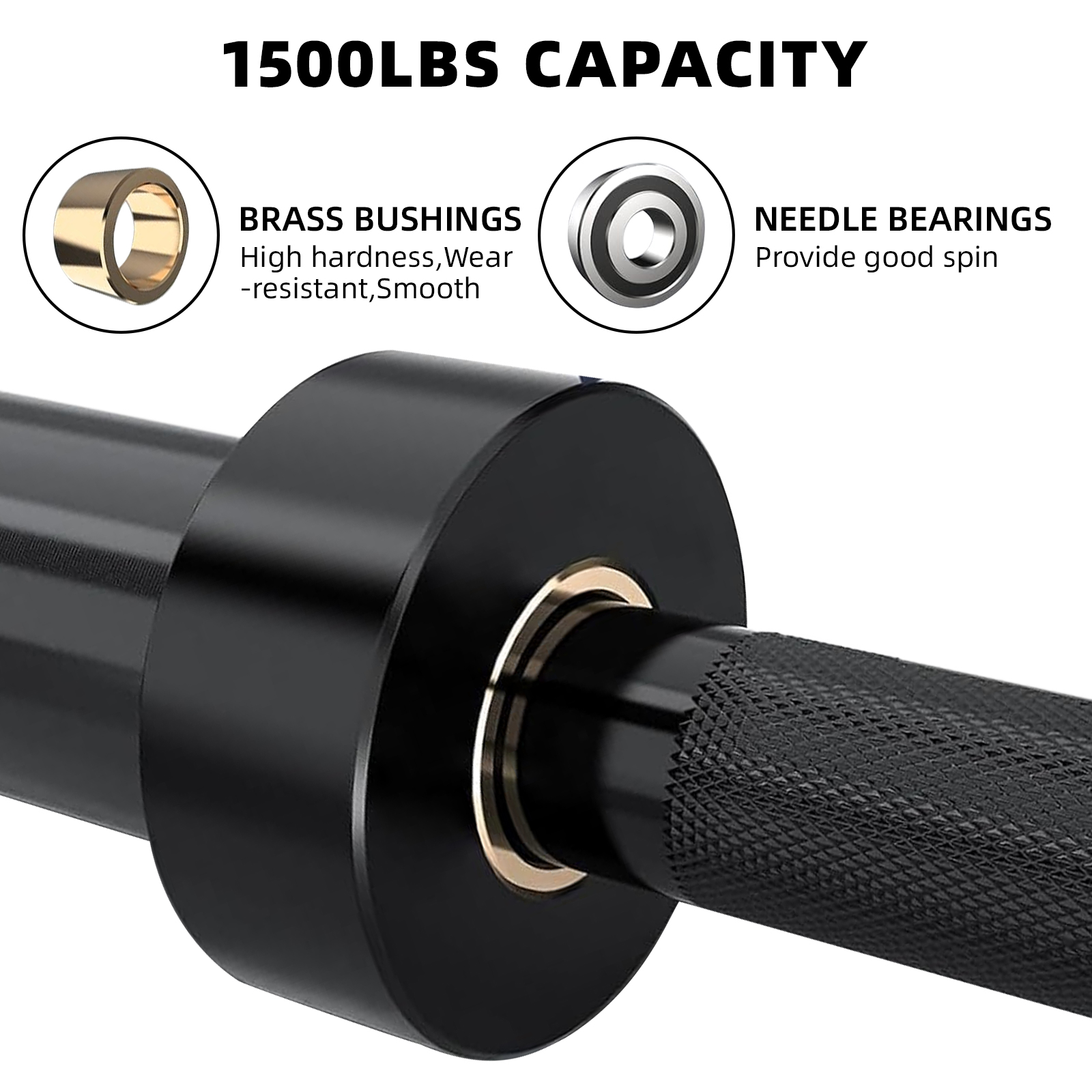 COZONY 7 Ft Black Barbell , 2 Inch Sleeve Diameter, 1500LB Capacity Strength for Squats & Deadlifts