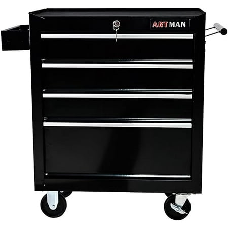 

4-Drawer Tool Cart Lockable Tool Trolley with Liners Wheels Multi-Functional Rolling Tool Chest for Workshops Repair Shops Factories Black