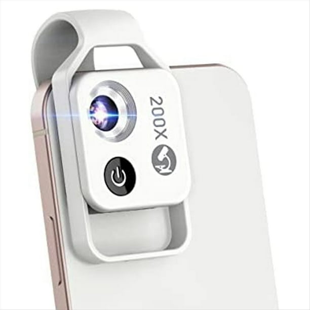 Mini Microscopio de Bolsillo para Teléfono 200X con Luz LED/Clip Universal, Cámara de Microscopio Digital Portátil (, con CPL)