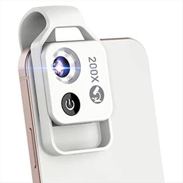 Mini Microscopio de Bolsillo para Teléfono 200X con Luz LED/Clip Universal, Cámara de Microscopio Digital Portátil (, con CPL)
