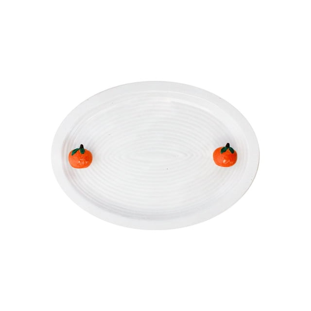 Plato Ovalado Galerias El Triunfo De Porcelana Blanco Diseño Con Figura De Mandarina
