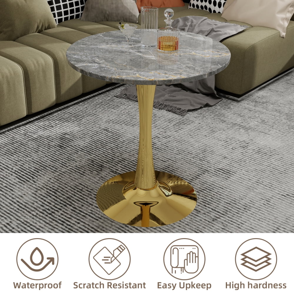 27.6-Inch Round Mid-Century Modern Dining Table & Coffee Table, Faux Marble Top, Pedestal Side Table for Living Room