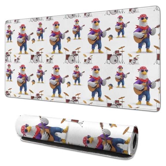 31.5x15.7 Inch Gaming Mouse Pad, Non-Slip Stitched Rubber Desk Mat for Desktop & Laptop,Eagle Rock Band White Pattern