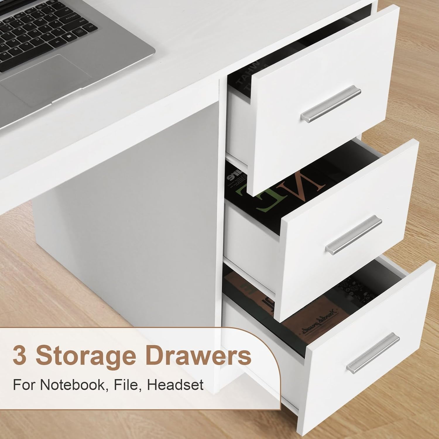 DreamCurship White Desk with Drawers, Home Office Desk with Hutch Shelf, Wood Study Writhing Desk for Kids, White