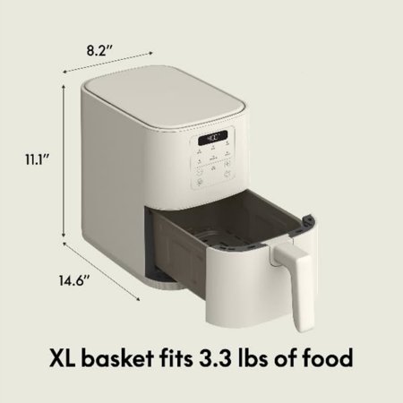 4Qt Slim Air Fryer, Fits-anywhere™ Kitchenware, EverGood™ Ceramic Nonstick Coating, Adjustable Temperature, 6 Preset Cooking Options, 60 Min Auto Shutoff w Audible Tone, 3.3lb Capacity, Oatmilk