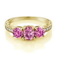 thumbnail image 2 of Gem Stone King 18K Yellow Gold Plated Silver 3-Stone Ring Oval Pink Moissanite and Created Sapphire Pink (2.12 Cttw, Size 7), 2 of 4