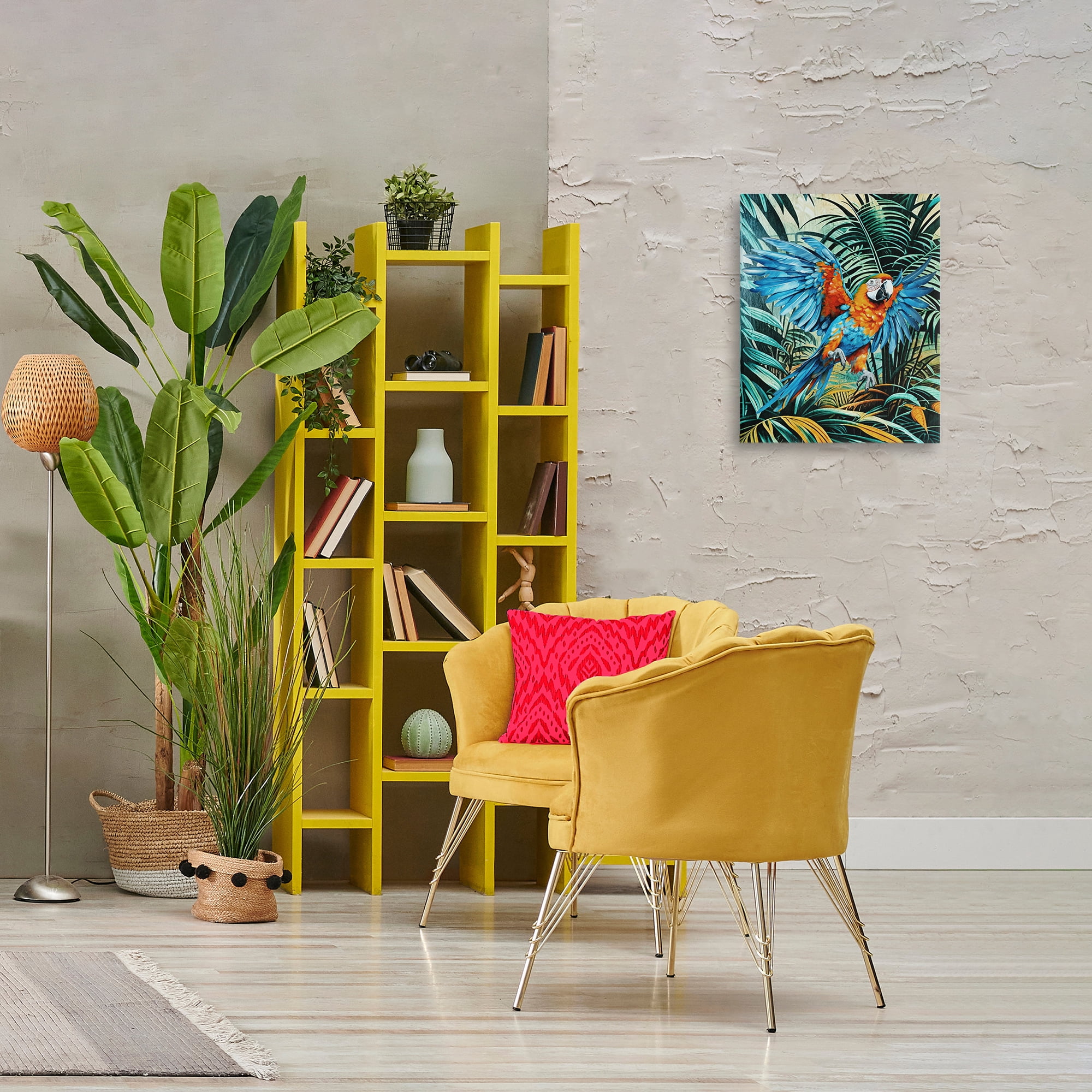 Stupell Industries Macaw in Flight Animals Painting Wrapped Canvas Art Print Wall Art, 16 x 20