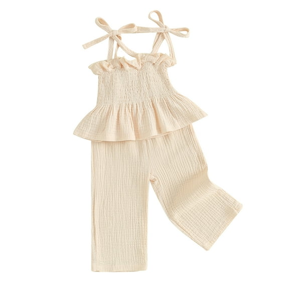 Elippeo Toddler Girls 2 Piece Outfits 6 9 12 18 24 Months 3 Years Solid Color Sleeveless Camisole and Elastic Pants Set Baby Summer Clothes