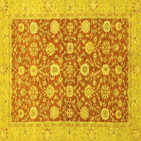 Ahgly Company Machine Washable Indoor Square Oriental Yellow Traditional Area Rugs, 7' Square