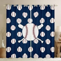 Manfei Baseball Game Black Out Curtains,Ball Sport Curtains Pack of 2 (42x63 Each),White Deepblue Bedroom Curtains For Girls Kids,Super Cozy Room Decor