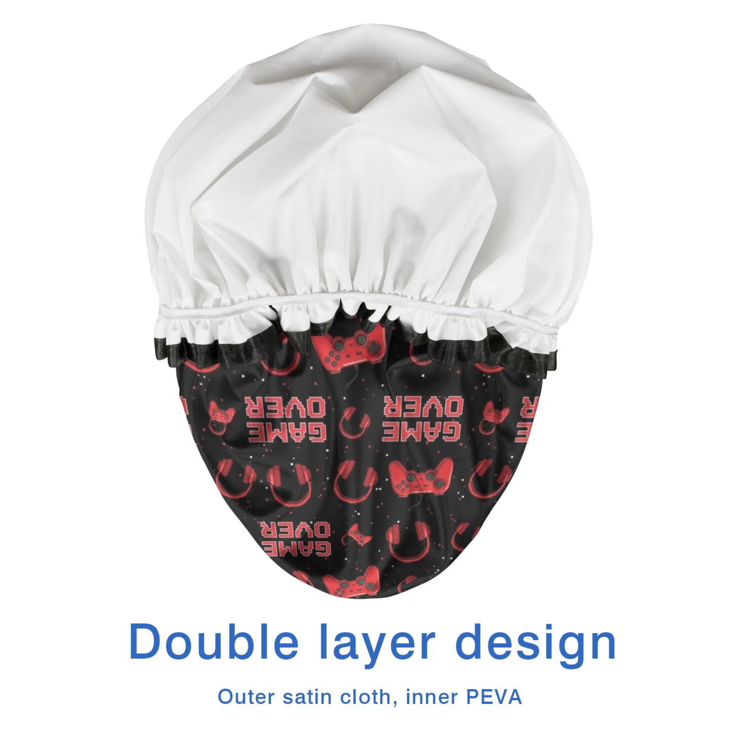 Shower Caps,Red Controllers Games Icons Black Pattern Waterproof Shower Cap for Women 4 Pieces,Double Reusable Hair Cover for Shower PEVA Elastic Stretch Hem