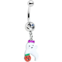 Body Candy Womens 14G Steel Navel Ring Piercing Clear Trick or Treat Ghost Dangle Belly Button Ring