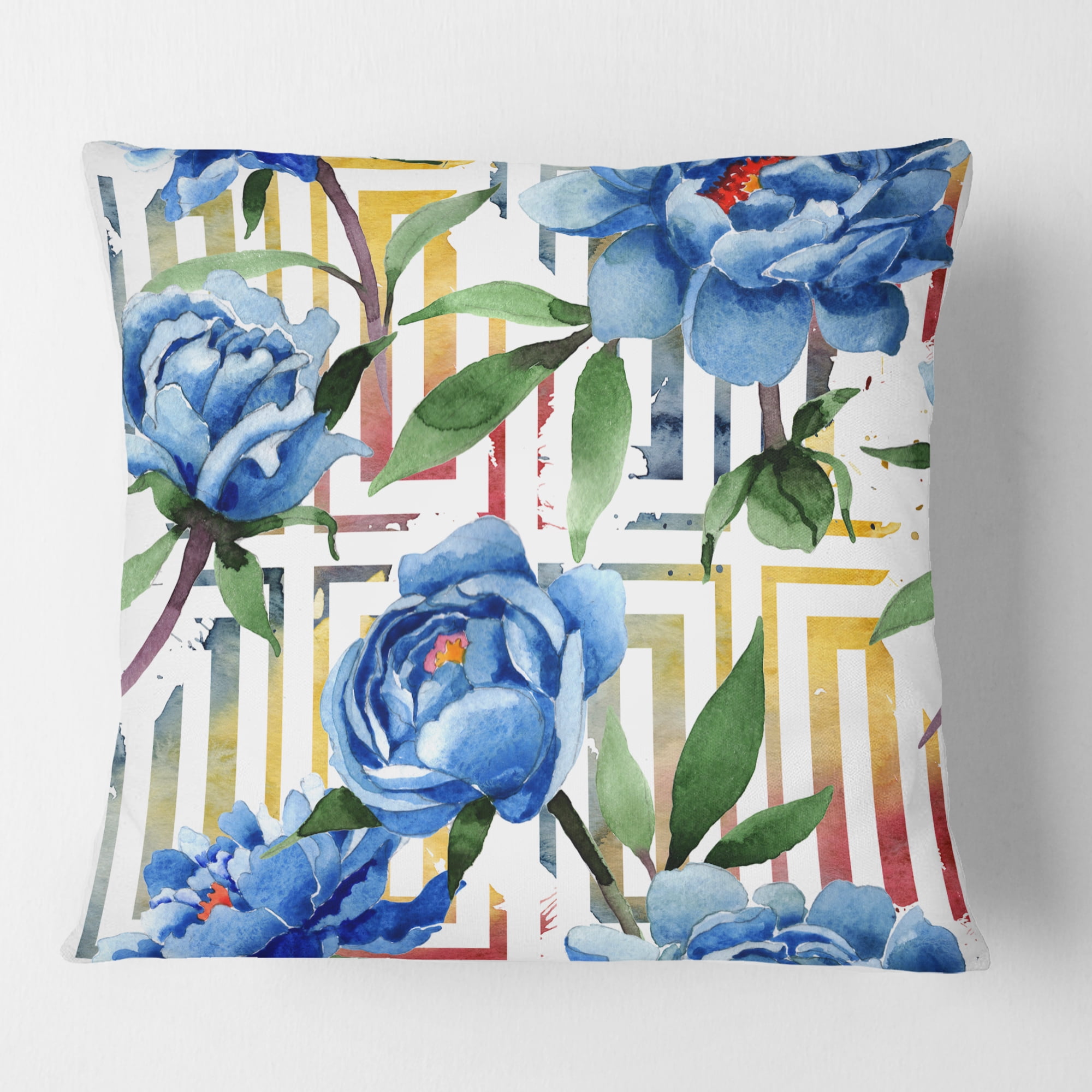 Designart Retro Floral Botanical Design I' Mid-Century Modern Throw Pillow - 16x16