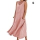 thumbnail image 2 of Minnieouse Vestido de lino y algodón de verano para mujer, sin mangas, bohemio, de mil-pantorrilla, caftán suelto de Color liso para Vestidos Rosa/S, 2 of 5