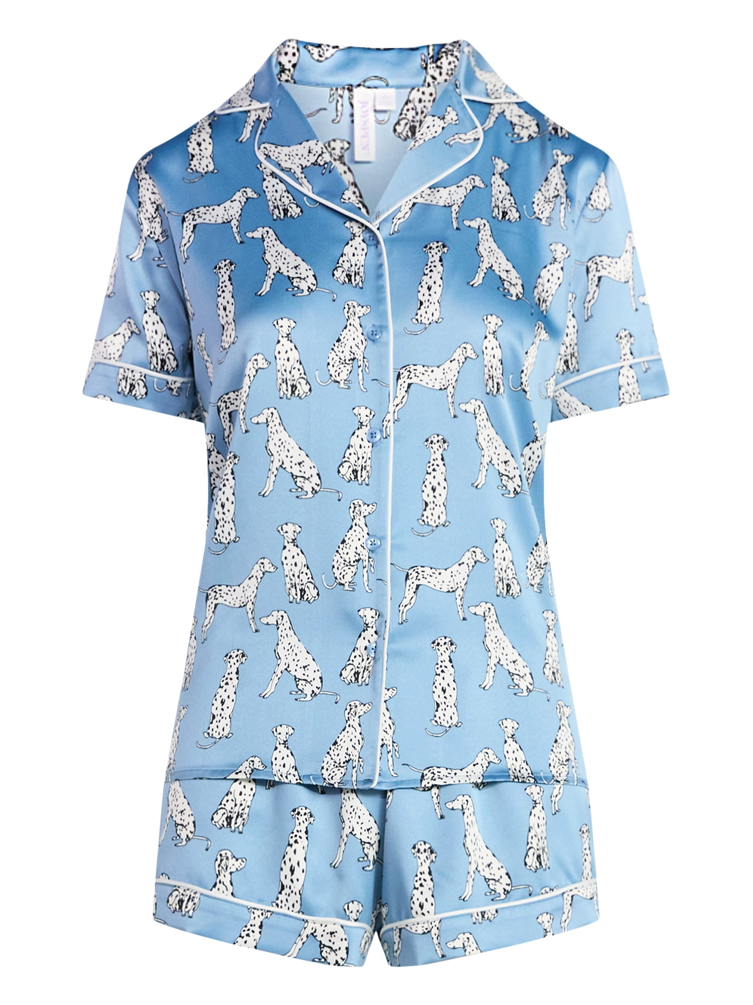 Joyspun Women’s Stretch Satin Short Sleeve Top and Shorts Pajama Set, Sizes XS-3X