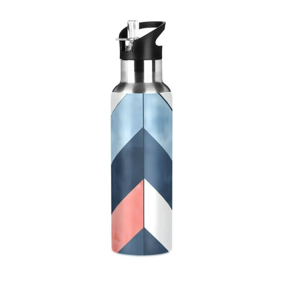 Yayeee 20oz Double Wall Stainless Steel Water Bottle with Flip Straw, Blue Geometric