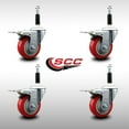 thumbnail image 2 of 3.5 Inch SS Red Poly Swivel 7/8 Inch Expanding Stem Caster Set Total Lock Brake, 2 of 2