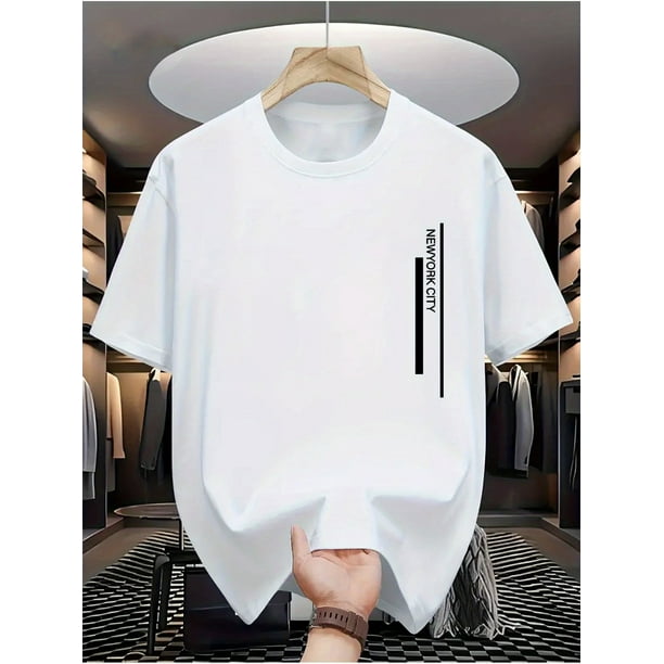 Ciudad de Nueva York, diseño estampado moderno e innovador, camiseta de manga corta informal y cómoda para hombre, top ajustado elegante y versátil, imprescindible para salidas diarias.