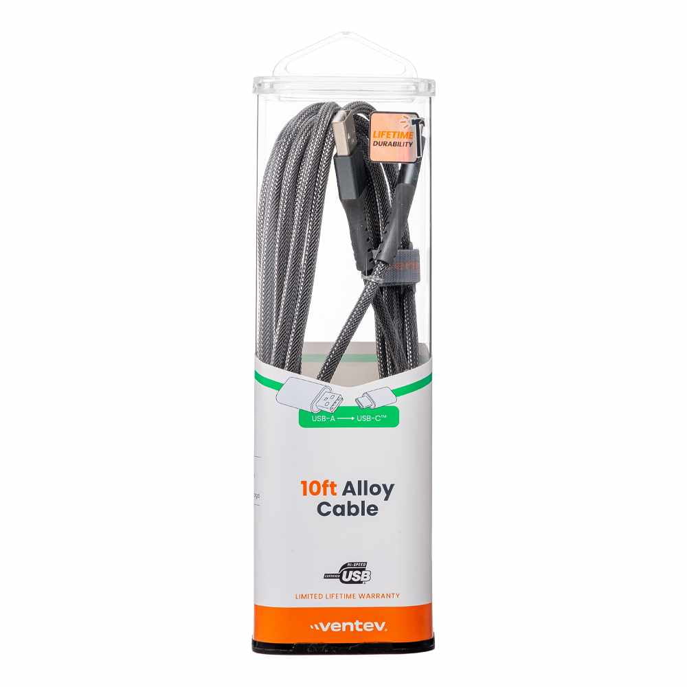 Ventev ChargeSync Alloy USB-C Cable 10ft Steel Charge/Sync Cables