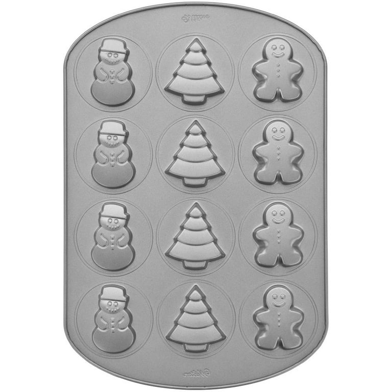 Wehome Gingerbread Cake Pan Cakelet Pan,Non-Stick Cast Aluminum Muffin Pan,12-Cavity Snowman and Christmas Tree Gingerbread Baking Pan,Heavy-gauge