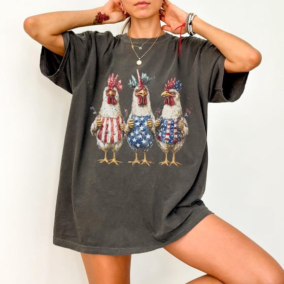 Retro Chicken T-shirt, Funny USA Patriotic Hen, 4th of July BBQ Tee, Red White Blue Farm Animal